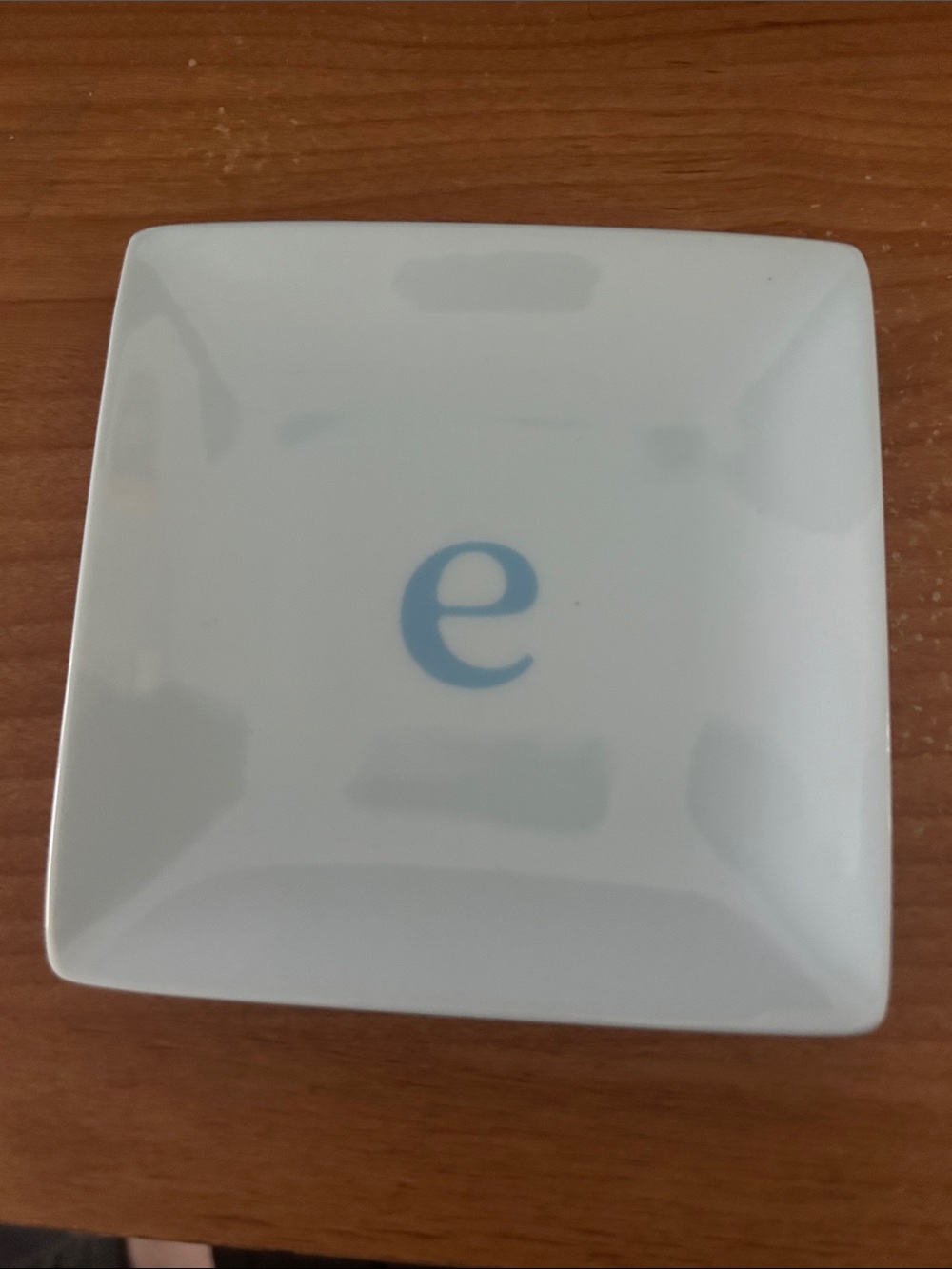 White Square Trinket Dish with Blue 'e'